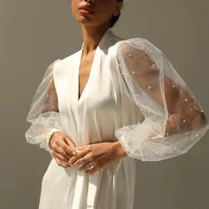 The Robe UA - Cassidy White Long Robe with Pearls